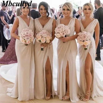

Mbcullyd Chiffon V-neck Bridesmaid Dresses 2019 New Sexy High Split Mermaid Dress for Wedding Party Cheap Sale vestido longo