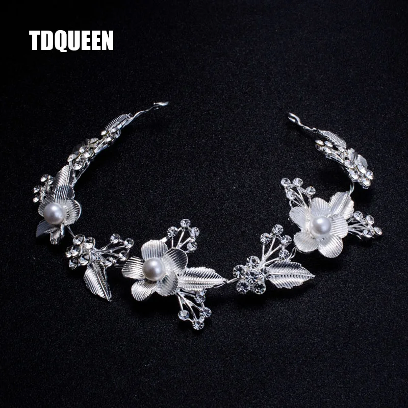 Wedding Bridal Hair Accessories Royal Tiara Silver Plated and Gold Color Metal Leaf Flower Crystal Hair Vine Tiara (7)