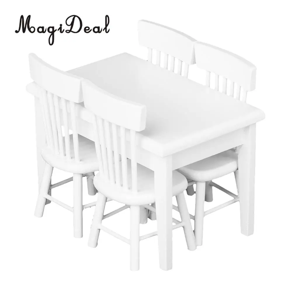 MagiDeal 5Pcs Dining Table Chair Model Set for 1:12 Dollhouse Miniature Furniture Decor Children Pretend Play Toys 2Colors