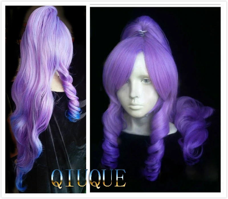 

LOL Janna Wigs Purple Blue Mixed Colors Gradient Synthetic Hair Clip Ponytail Cosplay Wig + Wig Cap