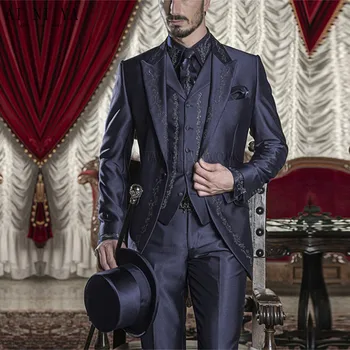 

Hot Sale Navy 3 Piece Men's Wedding/Party Suits /Groom Tuxedos /Best Men Suits Groomsman Tuxedo Custom (Jacket+Pants+Vest+Tie)