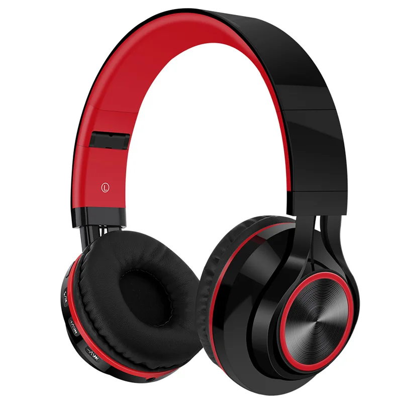 Bluetooth 4,0 Беспроводные складные наушники, гарнитура на ухо с микрофоном и sd-картой для воспроизведения телефона, спортивной музыки - Цвет: Красный
