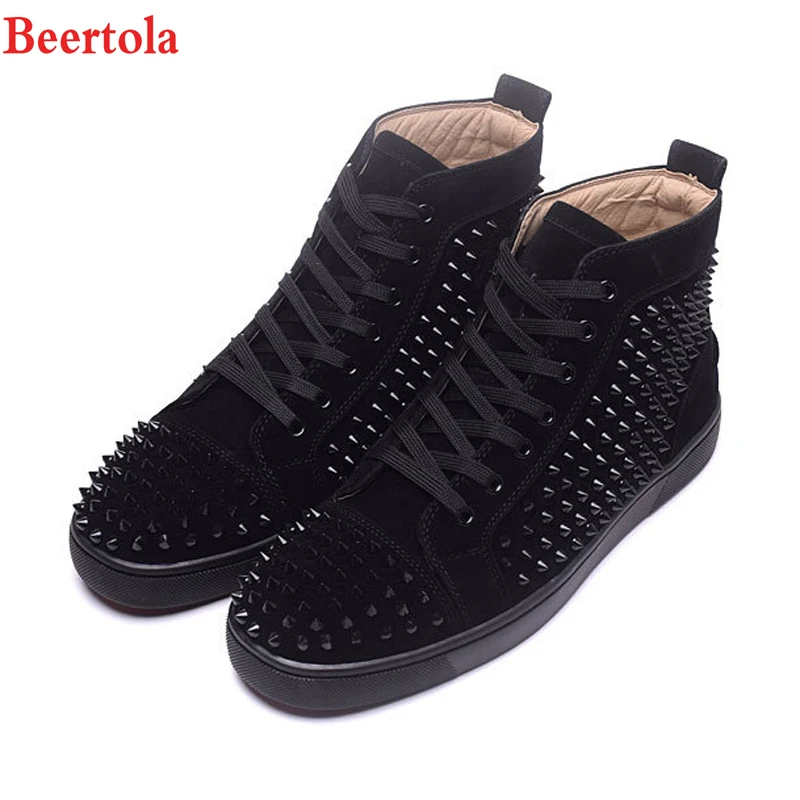 

Beertola Luxury Brand Black Rivets Men's Shoes Gentleman Fashion Spike Rivets Shoes Wedding Party Flats Derby Casuals Shoes Male