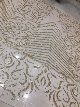 

SYJ-1620 shining glued glitter african tulle mesh fabric for evening dress french net fabric