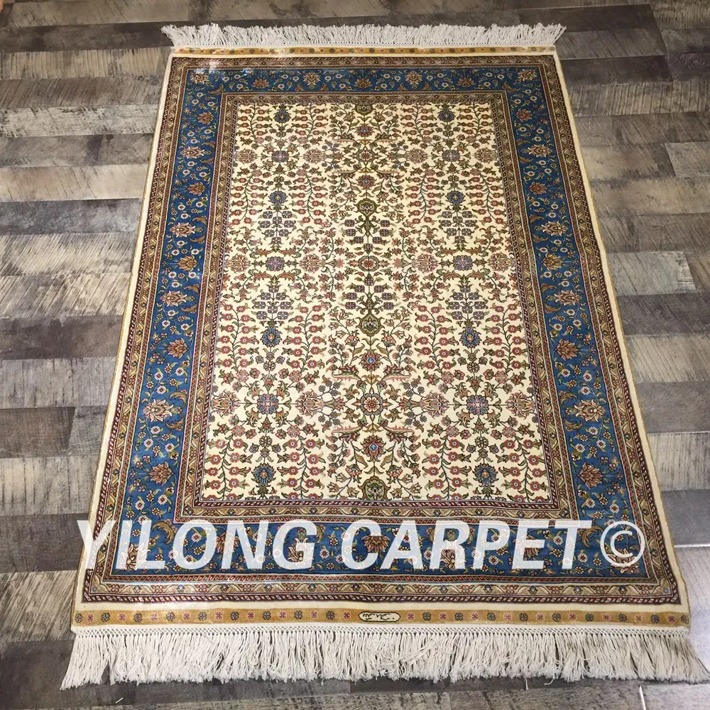 Yilong 3'x4. 5' ручной работы персидские бежевые ковры турецкий Восточный античный шелковый ковер(QZT17A3x4.5