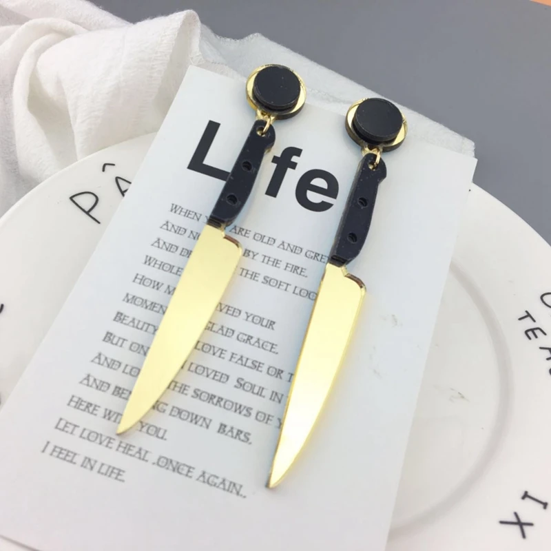 

Acrylic Exaggerated Hip Hop Women Jewelry Gold Long Knife Earrings