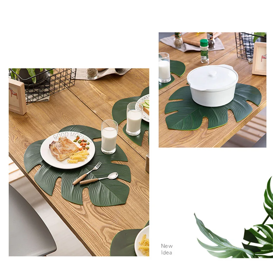 Simulated Turtle Back Leaf Placemat Artificial Plant Insulation Non-slip Tableware Home Western anti-hot plate Table Decor Mats (4)