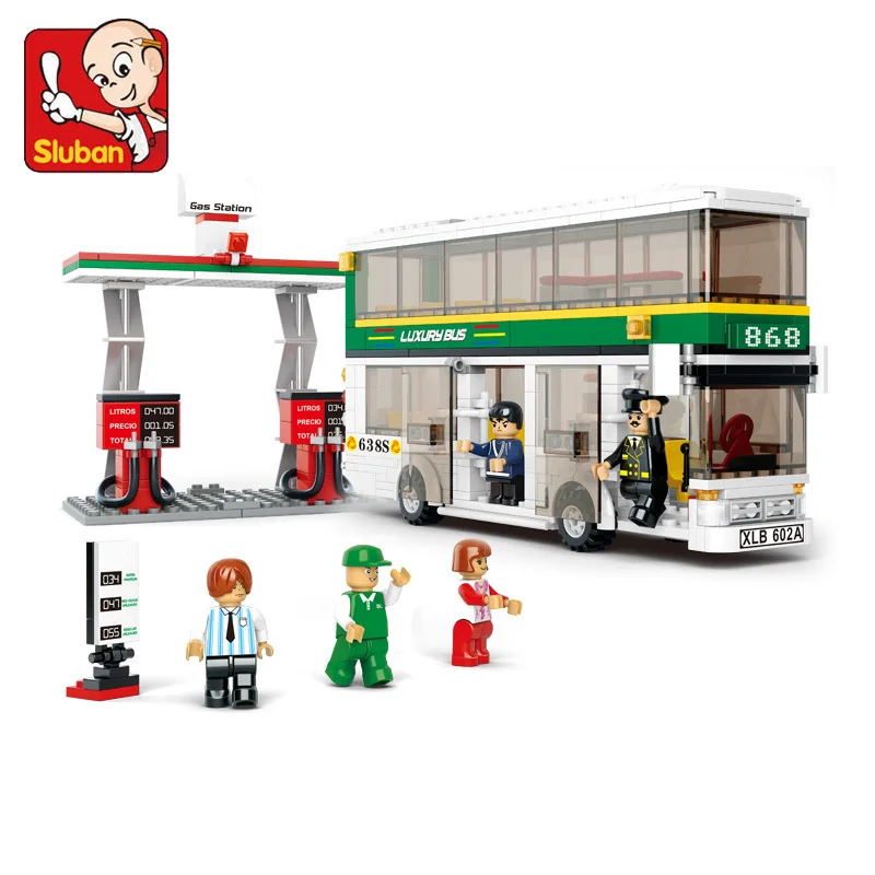 Sluban model building kits compatible with font b lego b font city bus 663 3D blocks
