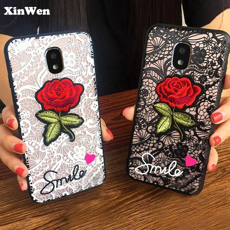 

XinWen luxury cute Fashion Rose Flower hard PC Phone cover coque case For Samsung galaxy j7 2017 pro j730 Sexy Woman Lace Back