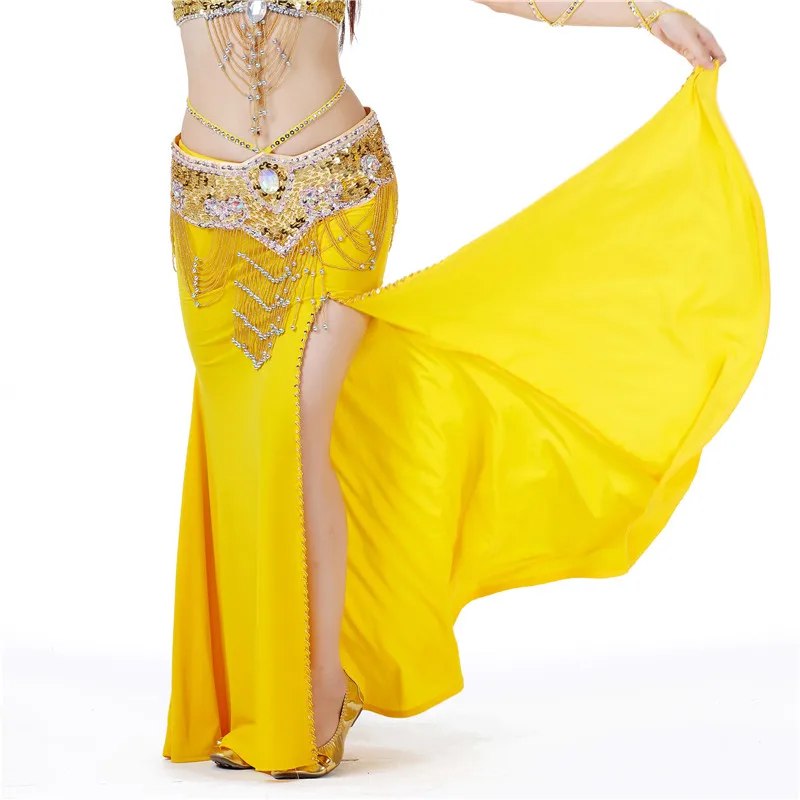 Леди Женщины 700 жемчуг танец живота костюм бедра юбка шарф обёрточная бумага танец живота сексуальная раздельная юбка для танца живота - Color: Yellow