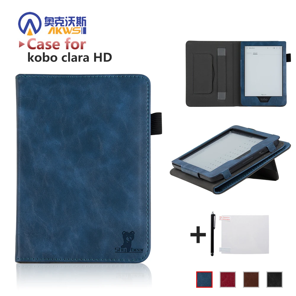 Cena Luksusowa osłona dla nowego Kobo Clara HD 6 Ereader Folio Case z uchwyt na rękę dla Kobo Clara HD 6 cali + bezpłatny prezent