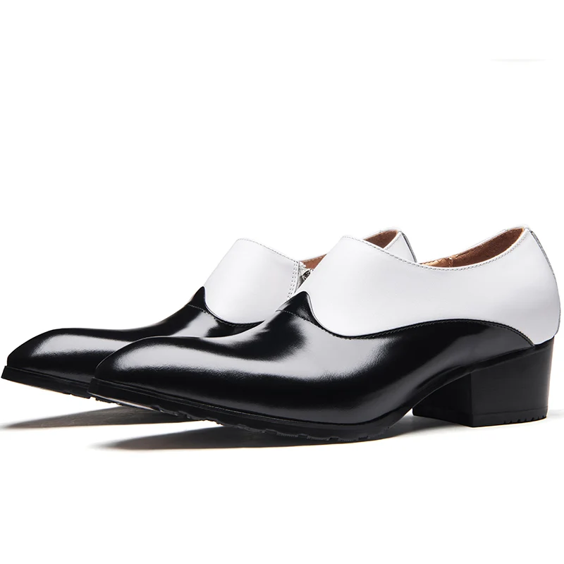 NEW ! Size 37-44 Classical Black And White Mixed Colors Men Hight Heel Shoes Trendy Pointed Toe Zip Oxfordes Business Man Heels