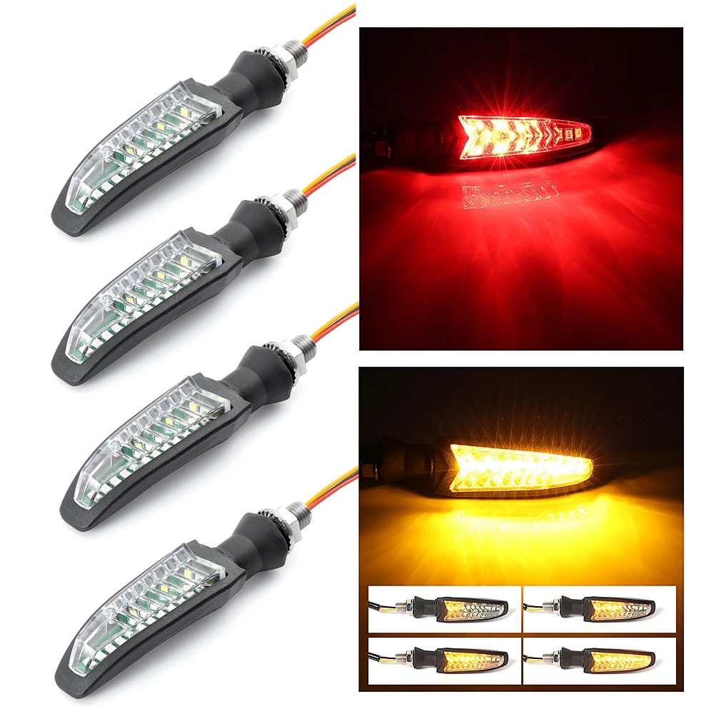 

4PCS Motorcycle Flowing Water Turn Signals Lights LED Daytime Running Light LED DRL Lamp Decorative Stop Brake Rear Light