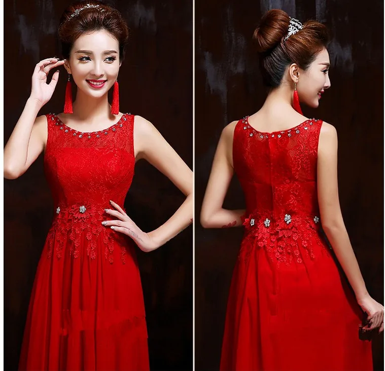 Шифоновые вечерние платья с круглым вырезом вечерние длинные вечерние платья vestido de festa robe de soiree TK735 - Цвет: Red