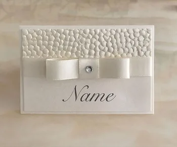 

CA0735 Fold Pebble Place Card for Wedding with Bow