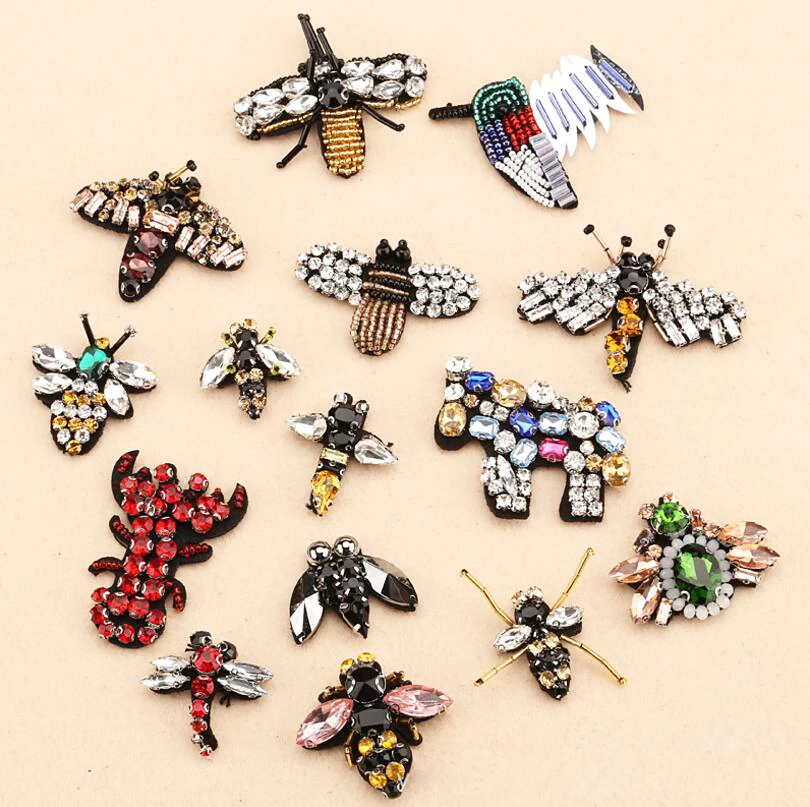 

Insect Rhinestones Sew on Patches for Clothing DIY Animals Sequins Stripes Applique Clothes Stickers Beaded Bee Badges