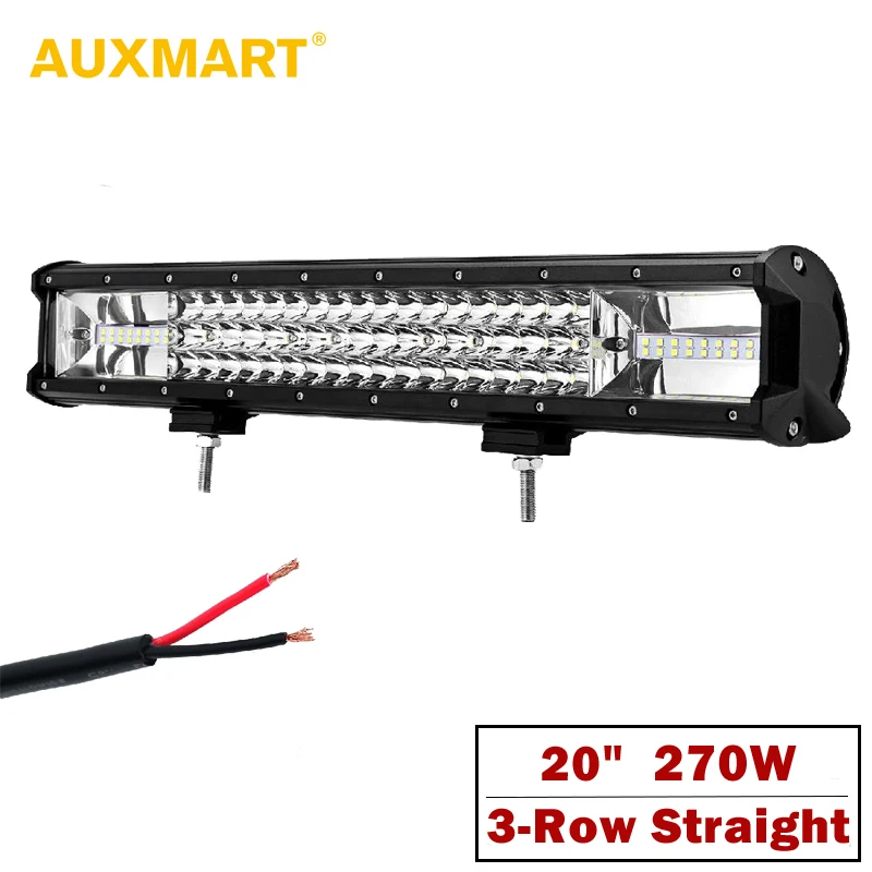 

AUXMART Triple Row 20" 270W LED Light Bar Offroad 12V 24V Led Driving Light Combon Work Lights for ATV Boat Truck 4x4 4WD SUV