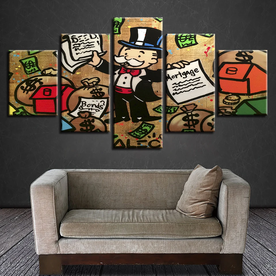

HD Printed Modular Poster Canvas 5 Pieces Cartoon Man Money Bag And Letter Painting Framework Art Decor Living Room Wall Picture
