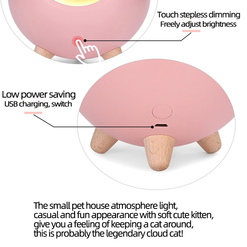 Светодиодный котенок зарядка через usb ночной Светильник Спальня ночной детский спальный практичное питание лампа для малышей и детей постарше с милым котиком Рождественский подарок