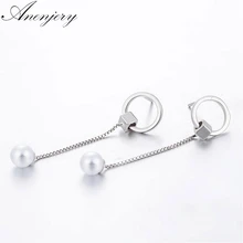 Anenjery Простые Модные 925 пробы серебряные серьги круглые квадратные жемчужные длинные серьги с кисточками для женщин S-E484