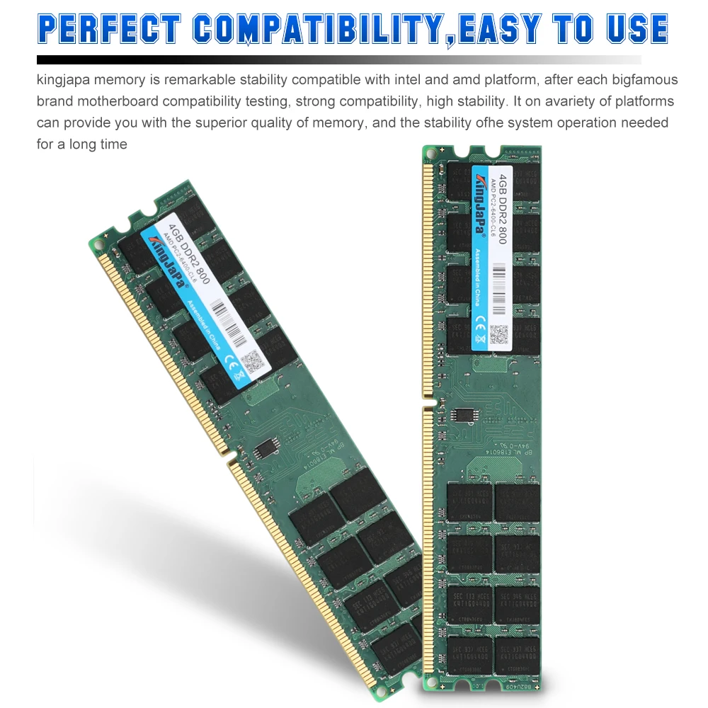 Kingjapa DDR2, 2 ГБ, 4 Гб ОЗУ, 800 МГц, PC2-6400, настольный ПК, Память DIMM, оперативная память для системы AMD, высокая совместимость, 240 контактов, 667 МГц, Новинка