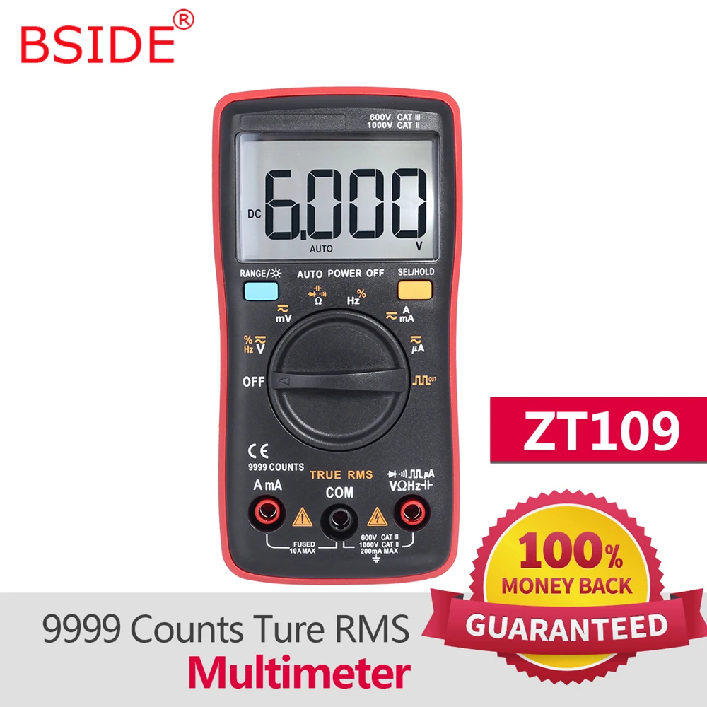 

BSIDE Palm-size Ture RMS Digital Multimeter ZT109 9999 Counts Backlight AC/DC Voltage Ammeter Voltmeter Current Ohm Meter