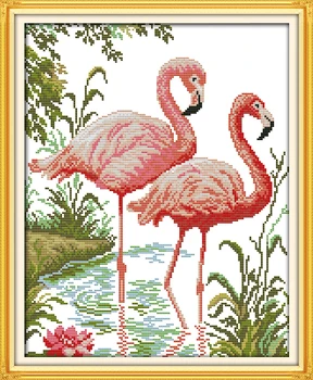 

Two flamingos Counted Cross Stitch 11CT Printed 14CT Cross Stitch Set DIY Chinese Cotton Cross-stitch Kit Embroidery Needlework