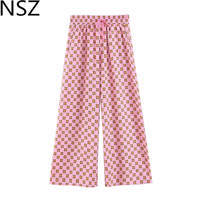 

NSZ Women Polka Dot Wide Leg Pants Elastic Waist Loose Casual Summer Pants Trousers