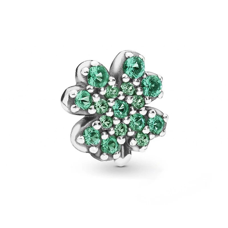 

NEW 2019 100% 925 Sterling Silver Spring Radiant Green Lucky Four-Leaf Clover Petite Charm Fit DIY String Ornaments Jewelry Gift
