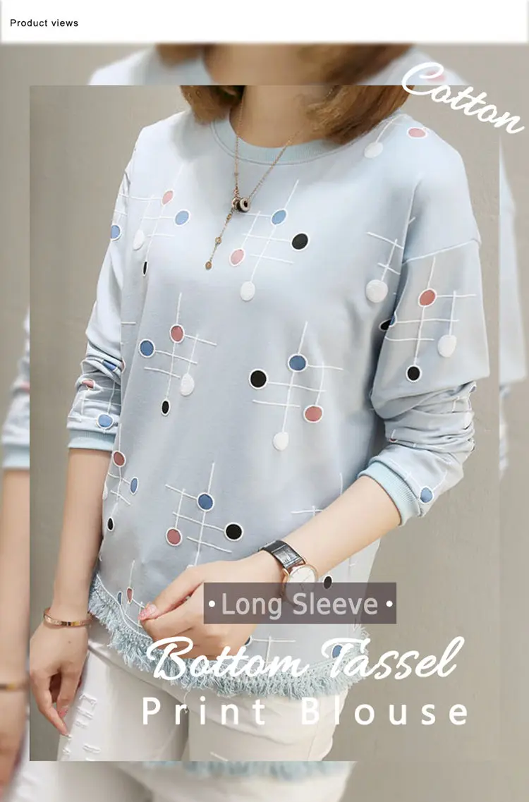 2019 Autumn Women Tops Tees Fashion Print Tshirt Femme T-shirt Ladies Long Sleeve Cotton T-shirts Bottom Tassel Poleras Mujer (1)