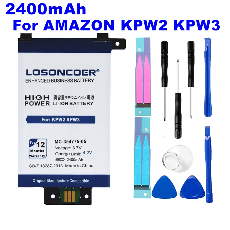 LOSONCOER 2400mAh MC-354775-05 58-000049 High Capacity Battery For Amazon Kindle PaperWhite 2/3 KPW3 KPW2 Battery DP75SDI S13-R1