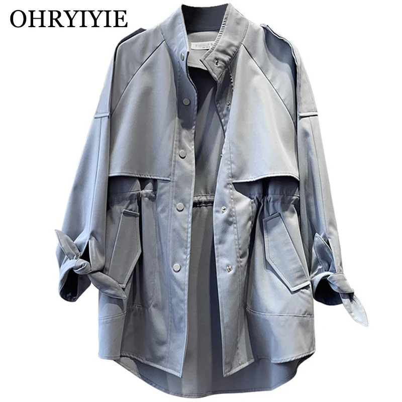 

OHRYIYIE Spring Autumn Denim Jackets Women Coat 2019 Fashion Loose Single Breasted Outwear Female Vintage Patchwork Jean Jacket