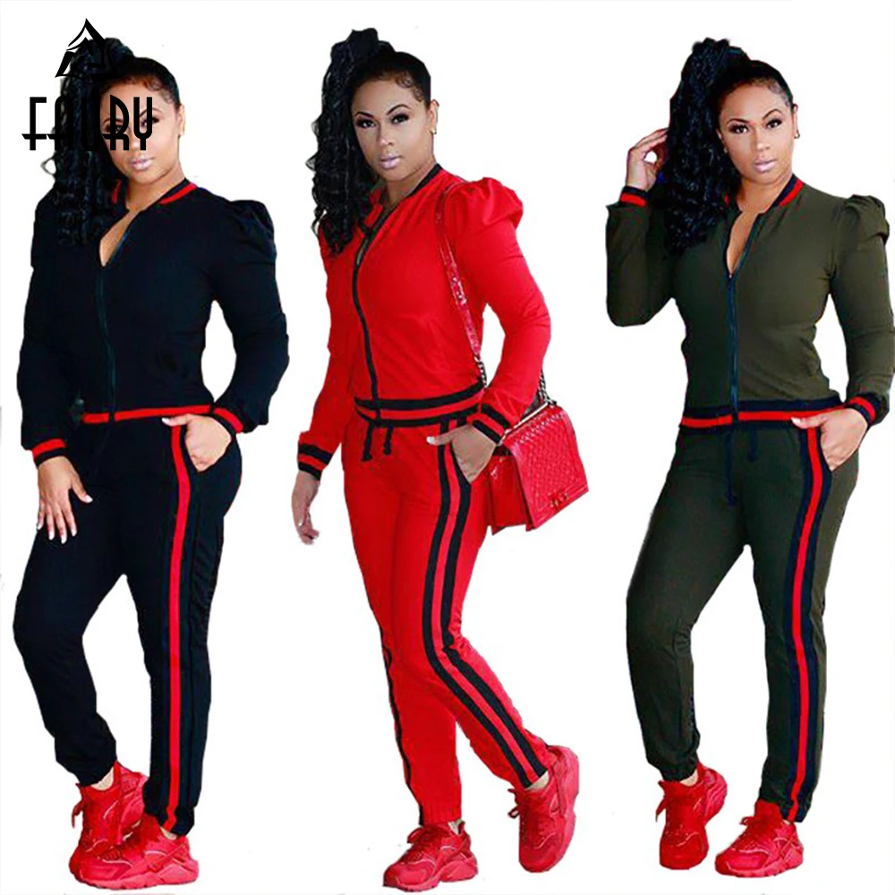 

2018 New Women Track suit 2 Piece set Tops+Long pants Fashion Lantern Sleeve Russia style Leisure Set Pants Sets S-3XL