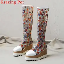 Krazing Pot/ Новое поступление; большие размеры; сапоги до колена в европейском стиле с квадратным носком на высоком каблуке и металлической молнии; летние сапоги; L87