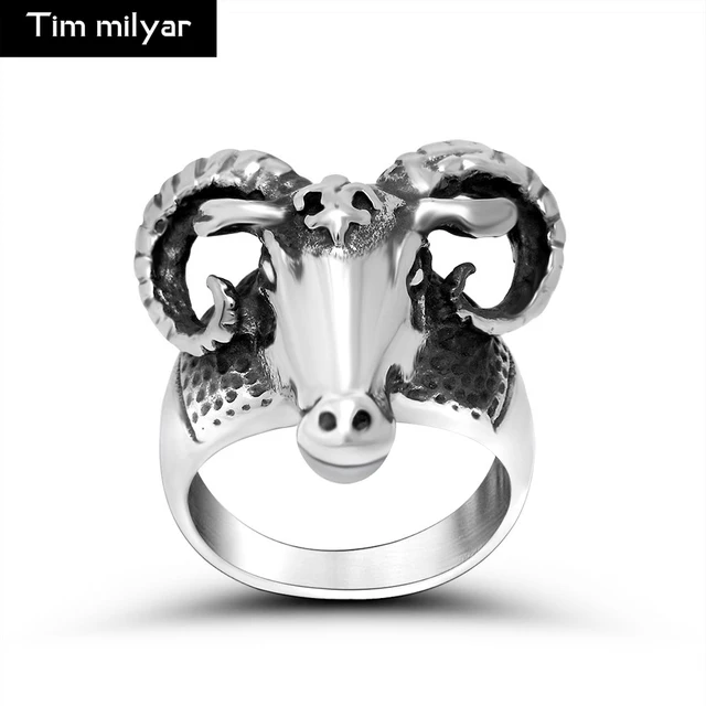Fashion Jewelry Vintage Satan Worship Baphomet Ram Aries Zodiac Fashion Jewelry Vintage Satan Worship Baphomet Ram Aries Zodiac Sheep Goat Head Horn Biker Ring For