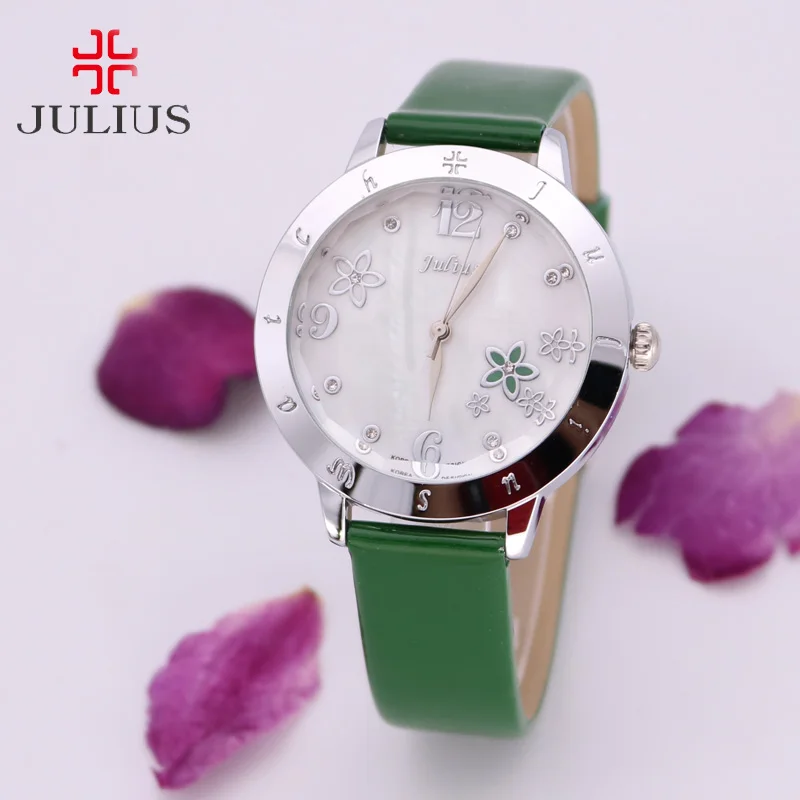 Julius Lady Женские часы Япония кварц перламутр большой количество часов модные часы кожаный браслет подарок на день рождения девушки