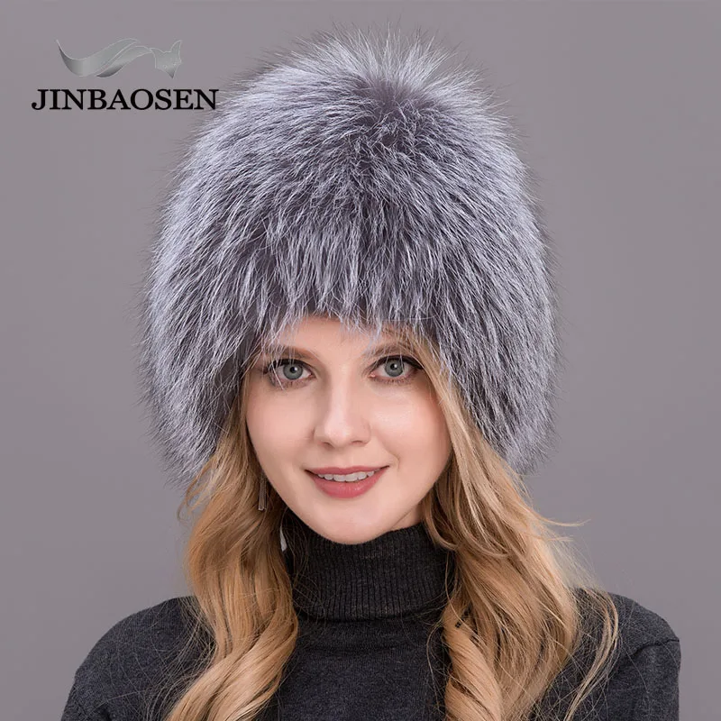 Женская меховая шапка JINBAOSEN из натурального Лисьего меха для русской зимы Модные
