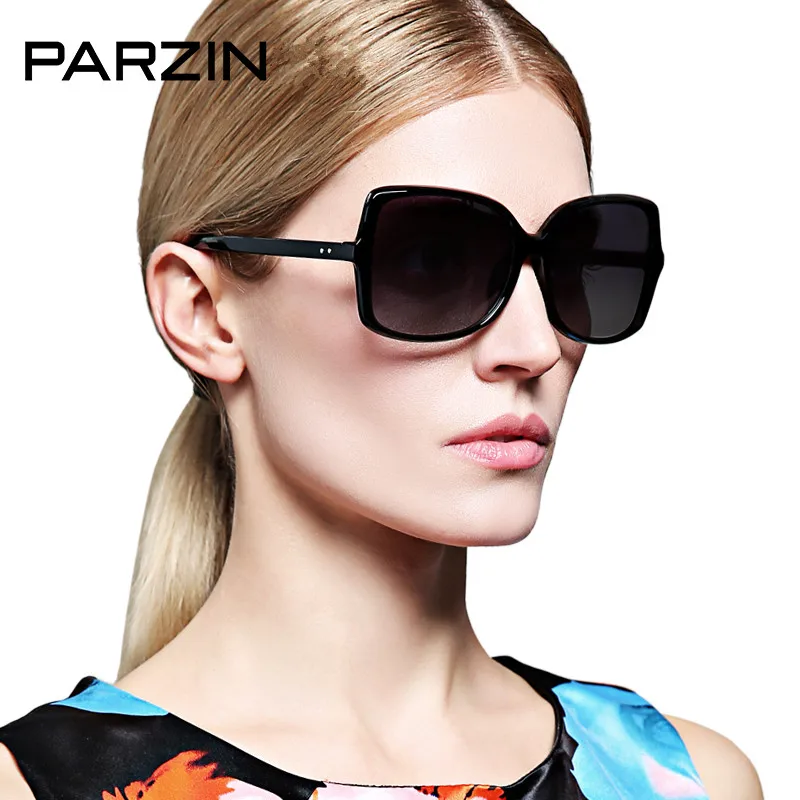 

PARZIN Fashion Sunglasses Women Vintage Rivet Oversized Polarized Female Sun Glasses Oculos De Sol Gafas Black +Packing Box 9272