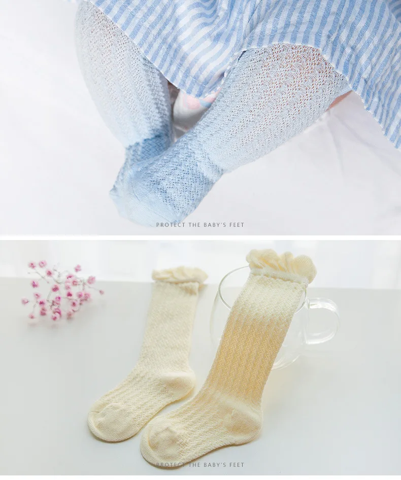 Носки для маленьких девочек от 1 до 24 месяцев, хлопковые сетчатые Дышащие носки для малышей нескользящие носки для новорожденных девочек