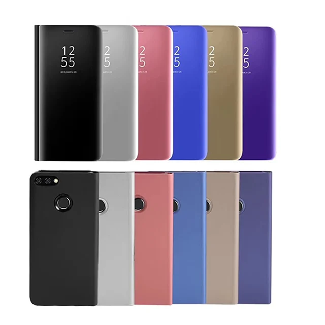 Clear View Mirror Smart Case For Huawei Y6 Y9 2018 Flip Leather Stand Cover For Enjoy 8E 8 Y5 7S Honor 7A Y7 Prime 2018 Cases