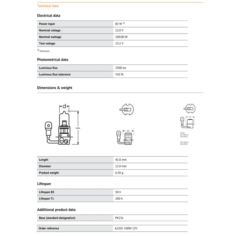 Лампа Ксеноновая OSRAM H3 12 V 100 W 62201 PK22s супер ралли по бездорожью галогенная Автомобильная фара противотуманные лампы более высокую яркость(однометный