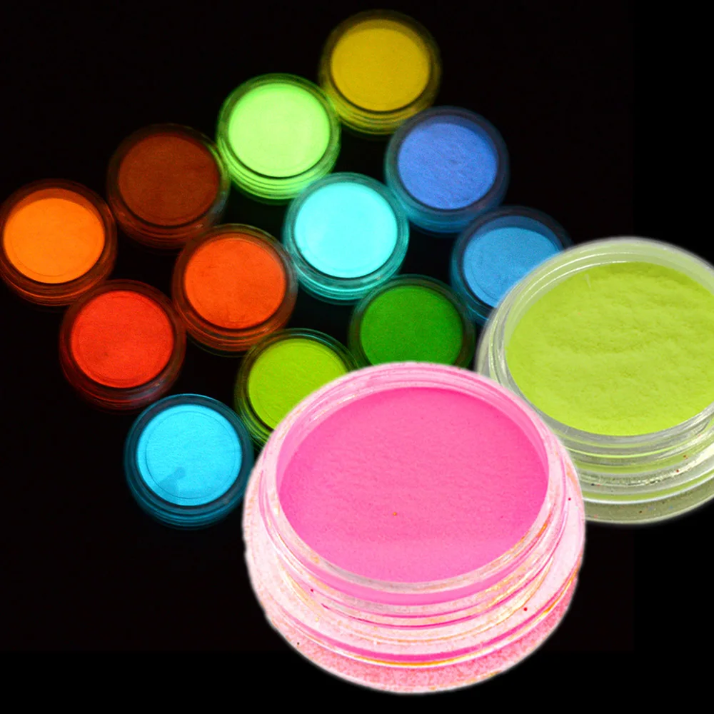 

1g/box Nail Art Decorations Fluorescence Shinning Bling Grow 12 Colors Glitter Pigment 3D Beauty Powder Dust Tips TRYS01-12