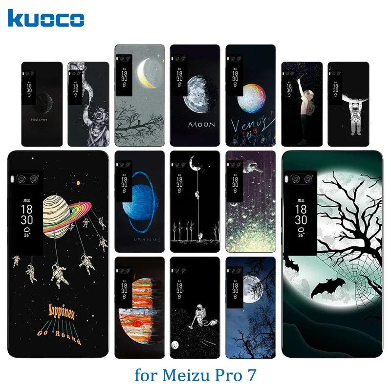 Phone Case For Meizu pro 7 Space Moon Pattern Soft TPU Luxury Silicone Capa Back Cover Full Protector Funda |