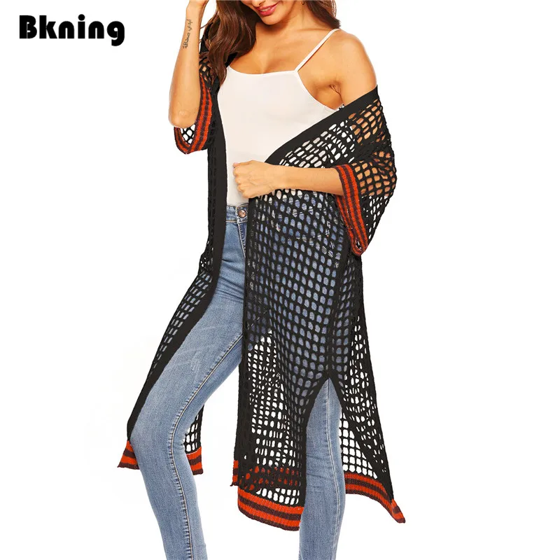 

Bkning Long Fishnet Beach Dress Black Women Cover-Ups 2019 Summer Swimsuit Cover Up Open Party Dresses White Beach Wear