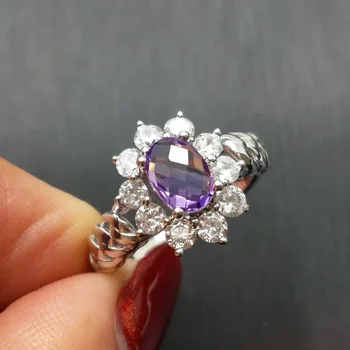

FLZB , Classic ring natural amethyst ov 5*7mm in 925 sterling silver beautiful flower ring with 18k white gold plated elegant