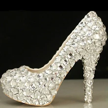 Bridesmaid Shoes Diamond Wedding Shoes Fashion Beautiful Crystal High Heels Glittering Platform Woman Pumps Banquet Prom Shoes