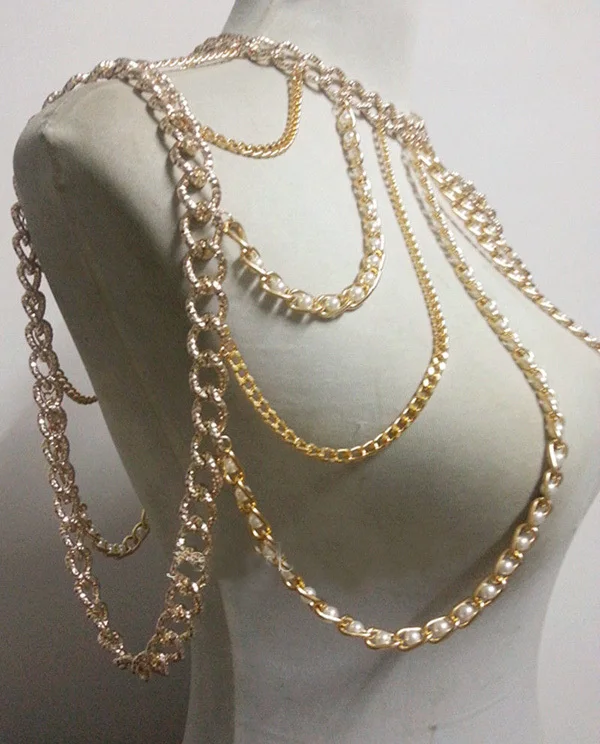 CHRAN модное женское сексуальное золотое ожерелье цепочка для тела Шарм многослойный искусственный жемчуг плечевой ремень для живота Жгут ювелирных изделий