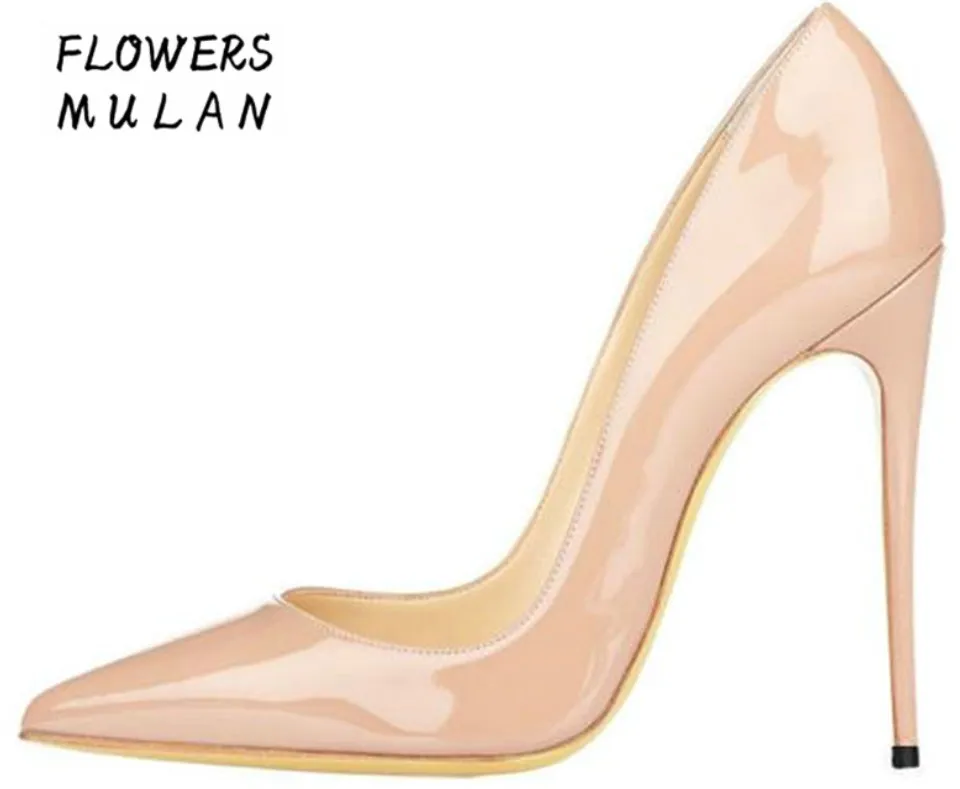 

Sexy Rivets Shiny/Patent Leather High Heels Nude Pointed toe Pumps Shoes Party Shoes Women Stiletto High heel Pump 12cm Shoes