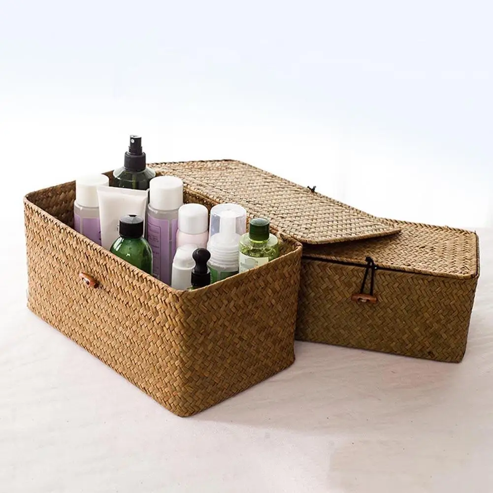 Ретро соломенные тканые макияж коробка для хранения игрушки держатель корзина домашний Организатор для мелочей