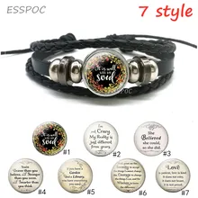 Black Leather Punk Bracelet Glass Cabochon Wrist Round Cuff Bracelets Serenity Prayer Quote Jewelry prayer steps to serenity daily quiet time edition